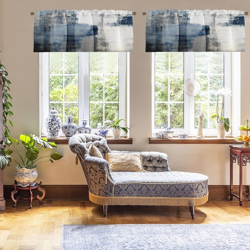 Set of 2 Modern Abstract Window Valances for Living Room and Kitchen, 18x52 Inches, Easy to Hang