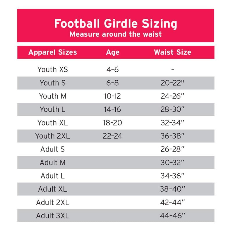 Youth Football Girdle with 5 Padding Layers - White, X-Large Size