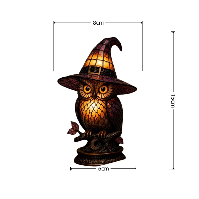 Halloween Witch Owl Night Light - Stained Glass Style Acrylic Table Lamp for Autumn & Holiday Decor