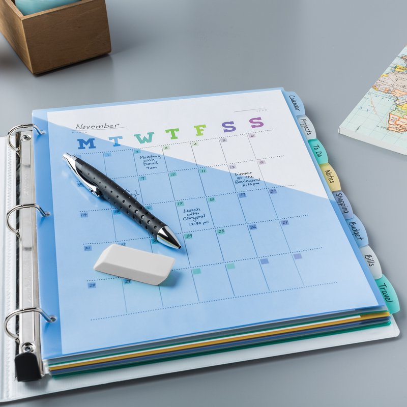 Write & Erase Binder Dividers 8-Tab Multicolor - Reusable Plastic Page Separators