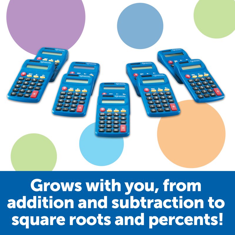 Primary Solar & Battery Powered Calculator Set for Early Math Skills - 10 Pack