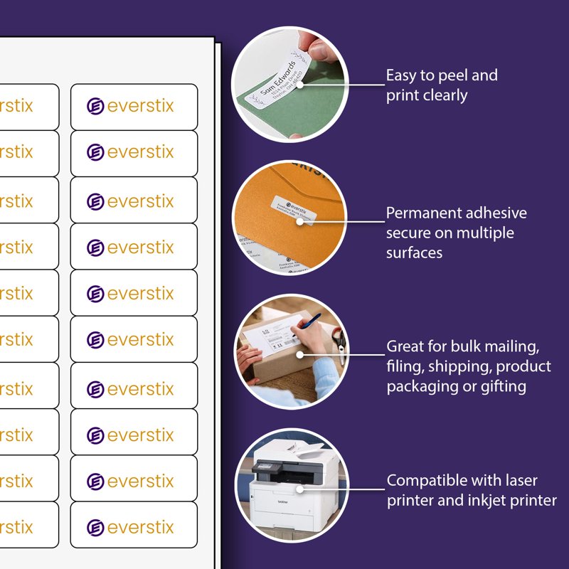 White Address Labels for Laser & Inkjet Printers - 1 x 2-5/8 Inch, Permanent Adhesive, 25 Sheets