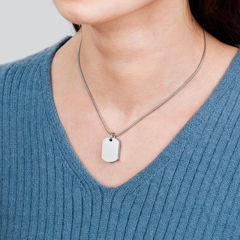 Dog Tag Cremation Necklace with Keepsake Urn - Silver Memorial Pendant, No Engraving