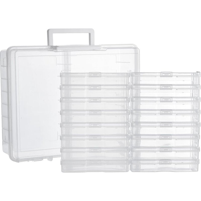 Multi-Functional Photo Storage Box with 16 Clear Photo Cases, Portable Organizer for Pictures, Crafts, and Office Supplies