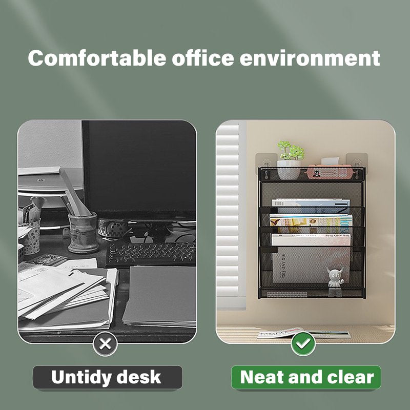 5-Tier Wall Mount File Organizer Black Office Home Classroom Storage
