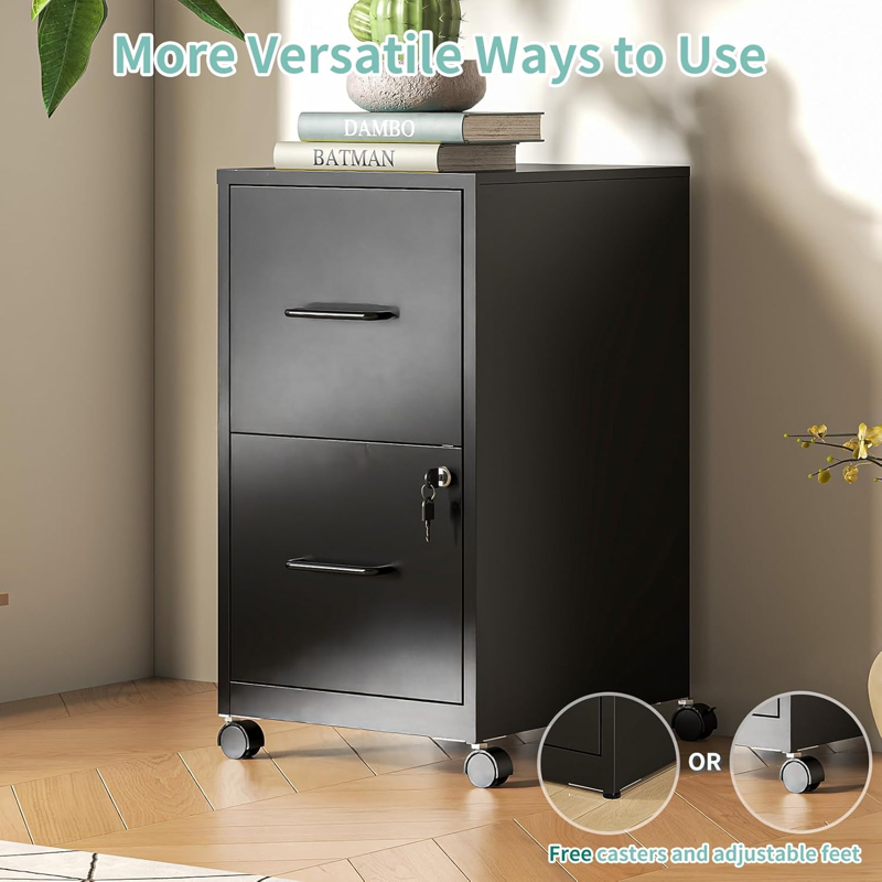 Vertical Locking File Cabinet with 2 Drawers - Metal Office Storage