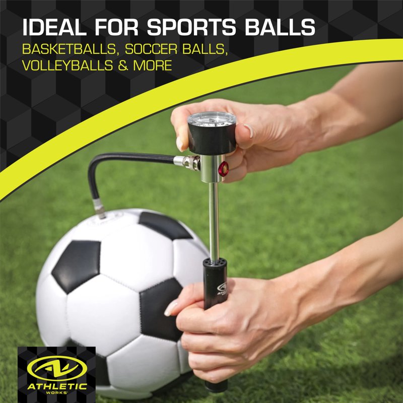 Sports Ball Pump with Pressure Gauge, Hose & Needle - Compact & Portable
