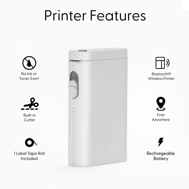 Wireless Portable Label Maker with Built-in Cutter & Starter Rolls
