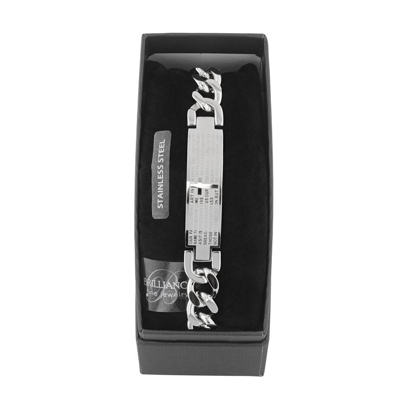 Men's Silver-Tone Stainless Steel Prayer ID Bracelet - Classic Christian Jewelry