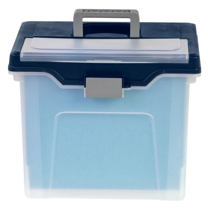 Large Mobile File Box with Lockable Lid - Letter Size, Clear Blue