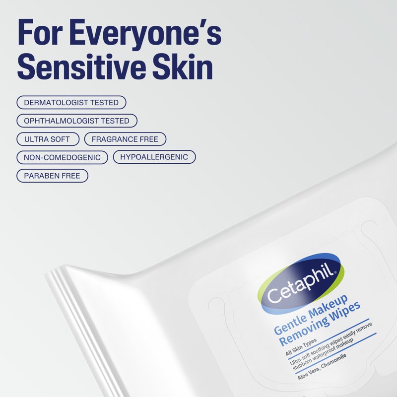 Gentle Makeup Remover Wipes for Sensitive Skin - Fragrance Free, 25 Sheets