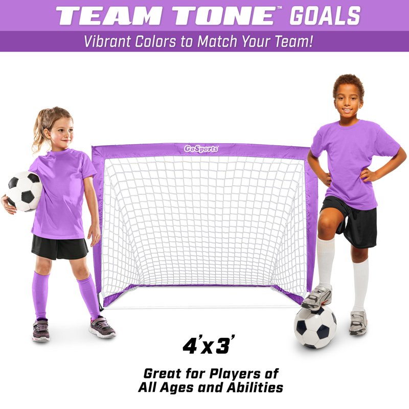 GoSports 4 ft x 3 ft Pop-Up Soccer Goals Set for Kids - Pack of 2, Purple