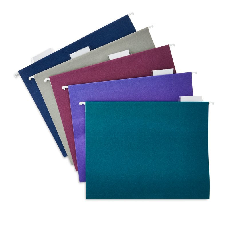 Assorted Jewel Tone Letter Size Hanging File Folders with Tabs - 25 Pack