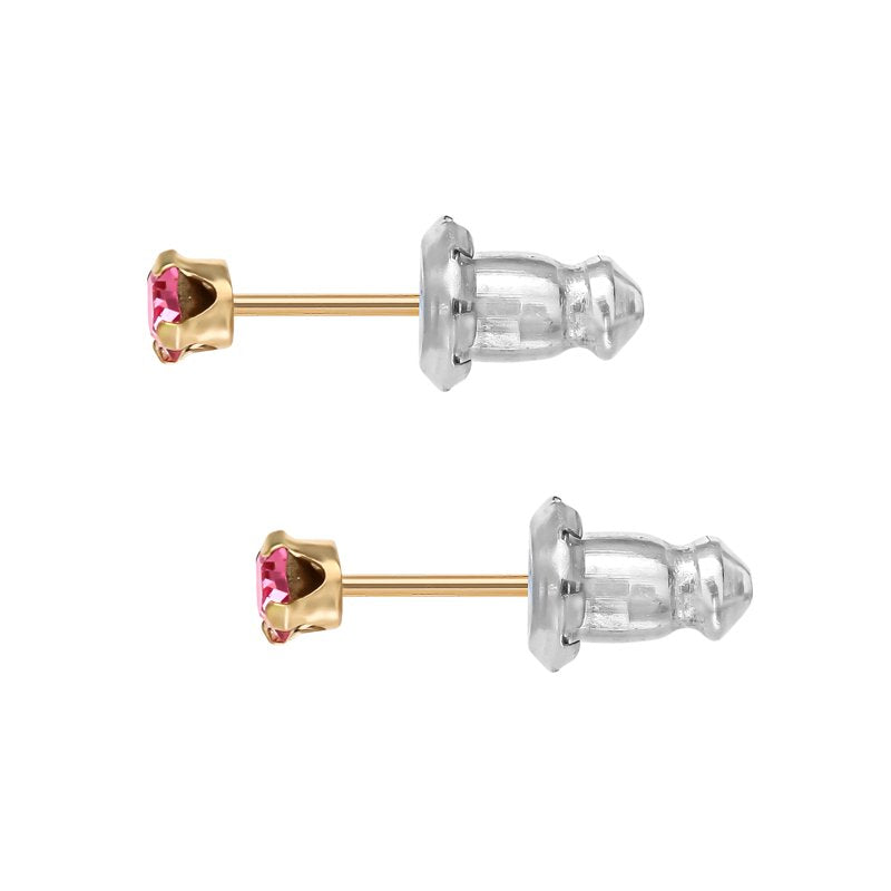 Girls 14K Gold October Birthstone Crystal Stud Earrings - Jewelry Gift