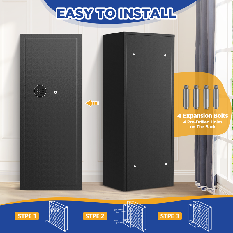 12-15 Gun Cabinet Safe with Quick Access & Removable Shelves