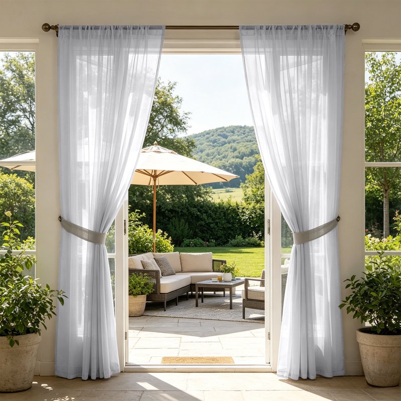 Outdoor Sheer Voile Curtain Waterproof UV Resistant Light Filtering Drape