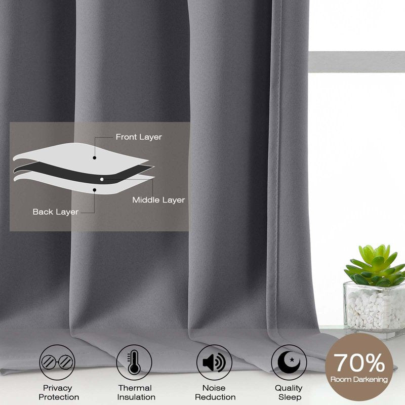 Grey Kitchen Window Valances 14 Inch Length 2 Pack - Room Darkening Short Curtains