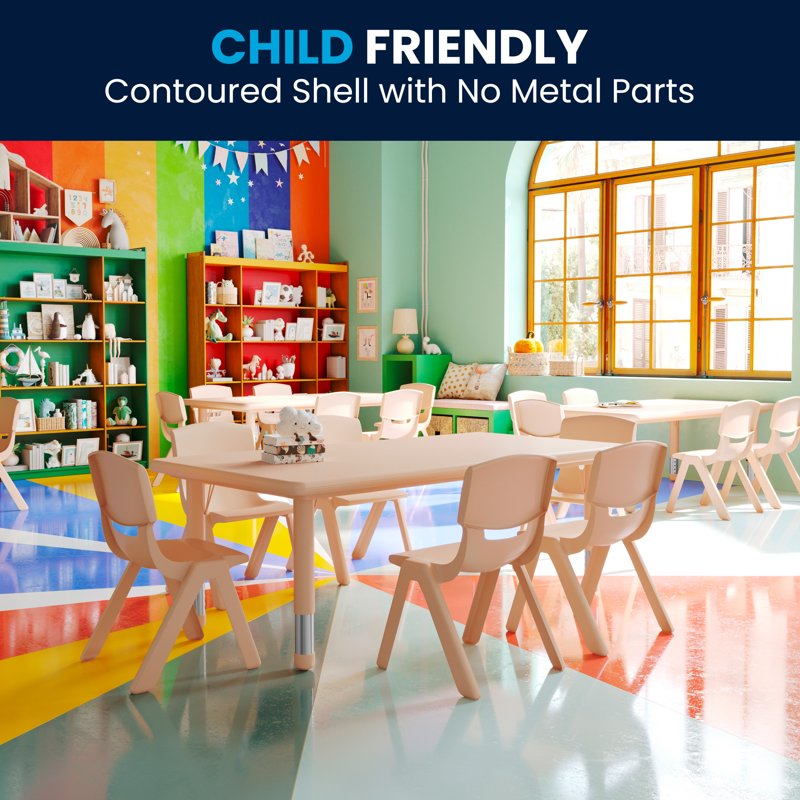 Kids Activity Table Set with 6 Plastic Chairs - Height Adjustable Classroom Furniture