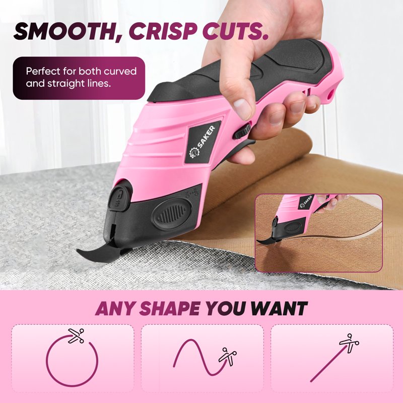 Cordless Electric Scissors for Fabric & Crafting, Lightweight, Rechargeable Pink