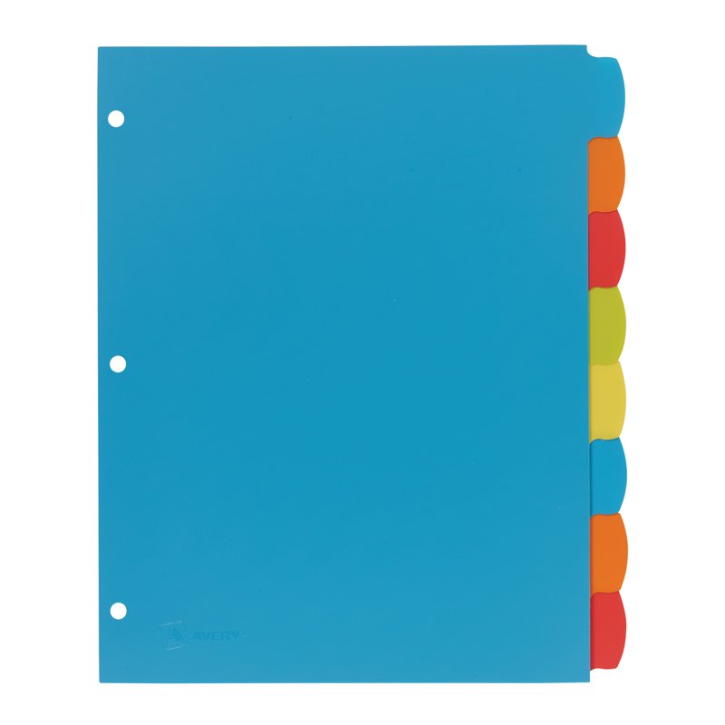 Write & Erase Plastic Dividers with Big Tabs - 8 Bright Reusable Binder Sections