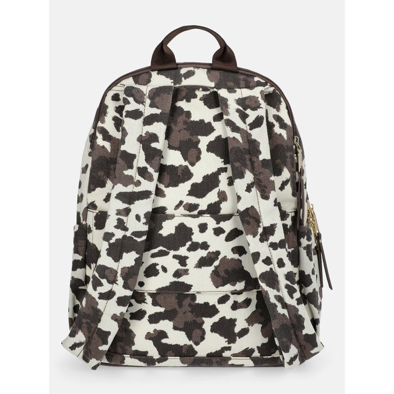 Women's Dome Backpack with Charm Chain Accent - Cow Print