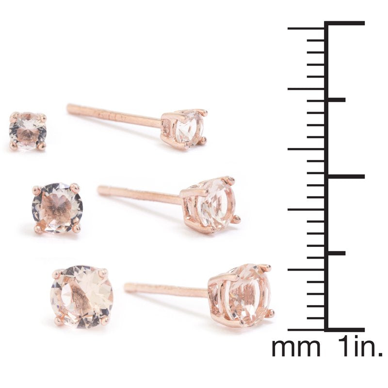 Morganite Cubic Zirconia Stud Earrings Set - Rose Gold Sterling Silver for Women & Teens