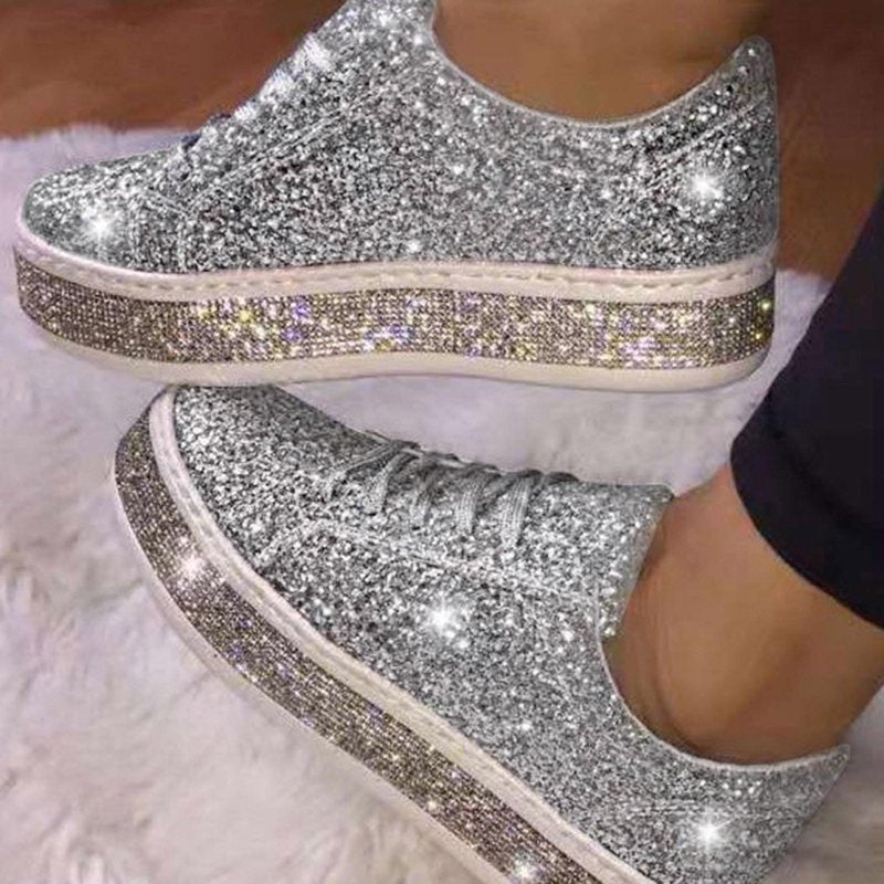 Sparkly Women's Glitter Tennis Sneakers - Comfortable Casual Shoes for Walking