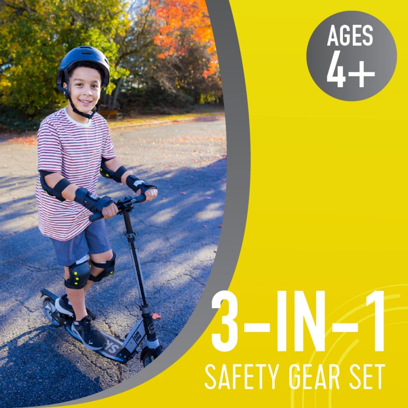 Kids Safety Knee, Elbow & Wrist Pad Set for Multi-Sport Protection - Small, Black