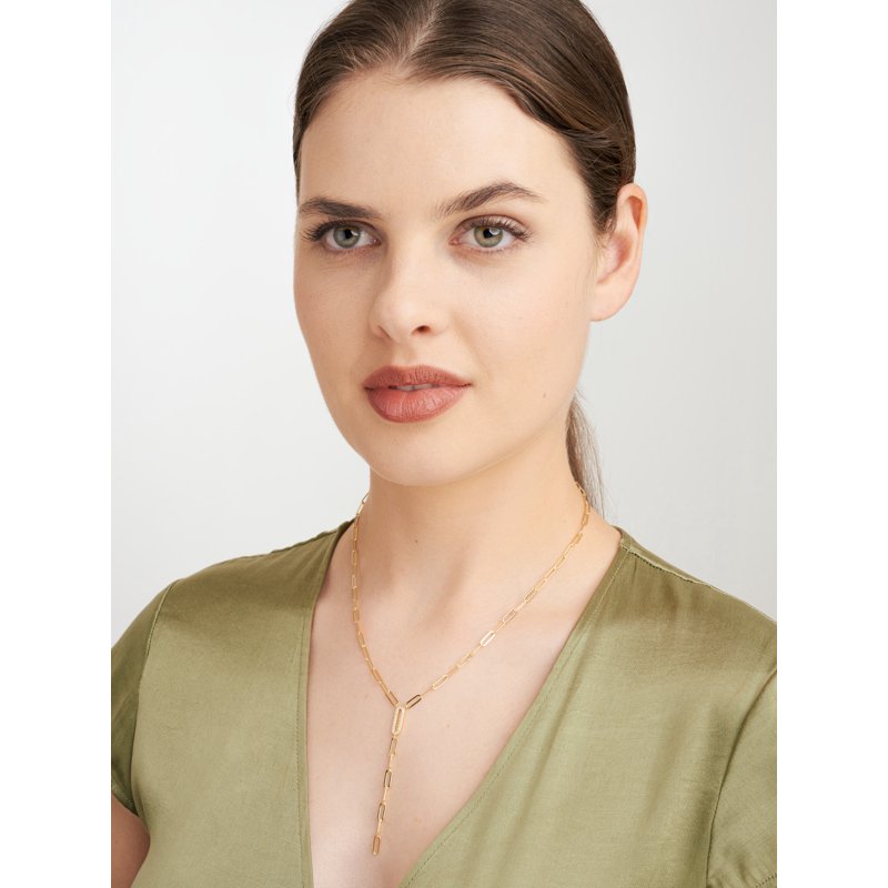 Gold & Silver CZ Paperclip Necklace 18-Inch Lariat with Extension - Hypoallergenic Jewelry for Women
