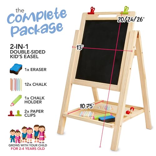 Kids Double Sided Art Easel with Whiteboard & Chalkboard, Toddler Craft Table for 2-4 Years