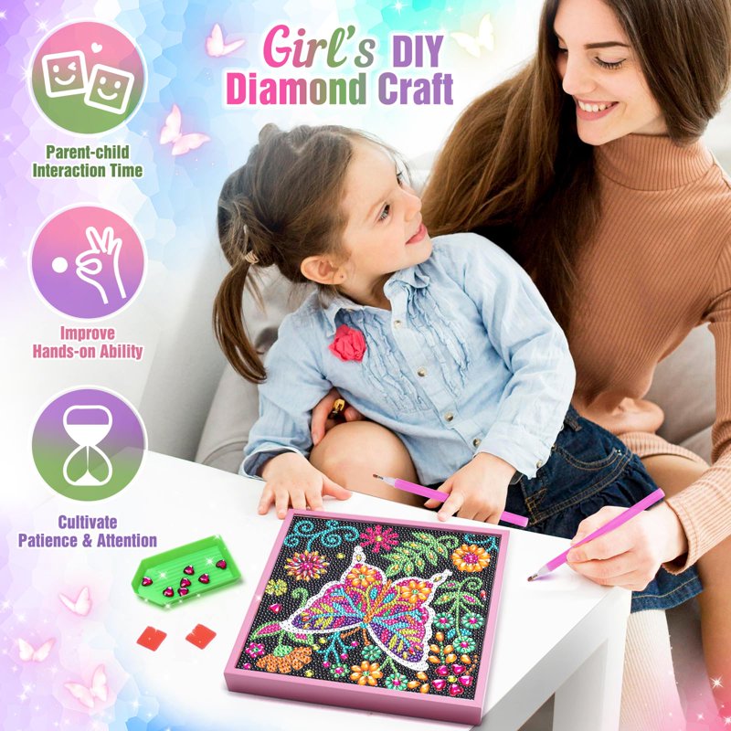 Kids DIY Diamond Art Craft Kit with Wooden Frame - Multiple Sizes & Designs
