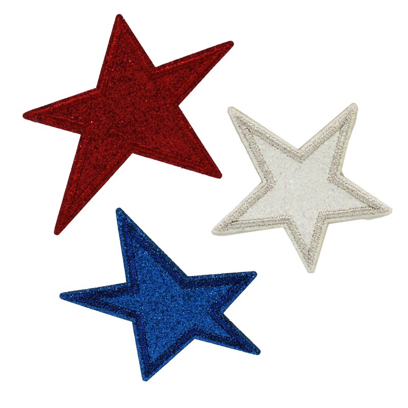 Red White and Blue Star Iron-On Patch Appliques - 3 Pack, 2.5 Inches