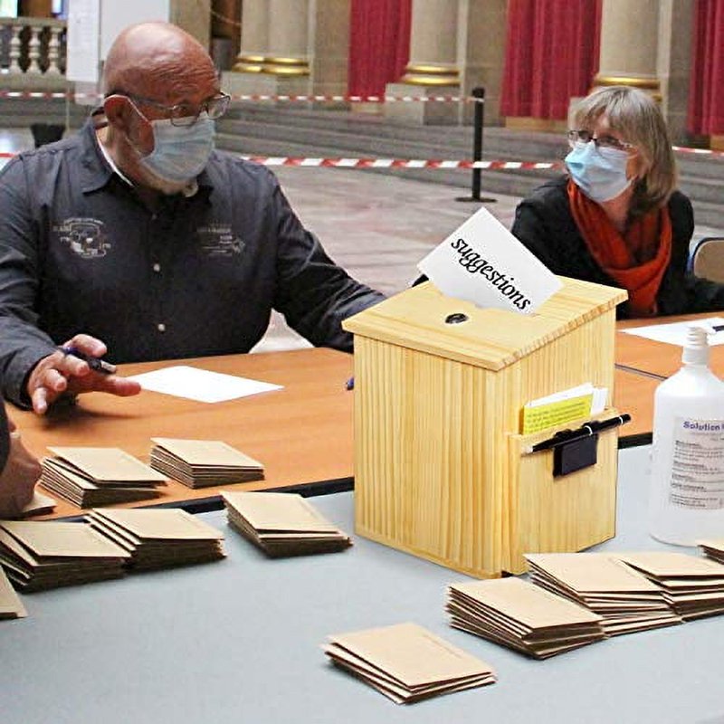 Natural Wood Donation & Suggestion Box with Locking Lid for Office or Countertop