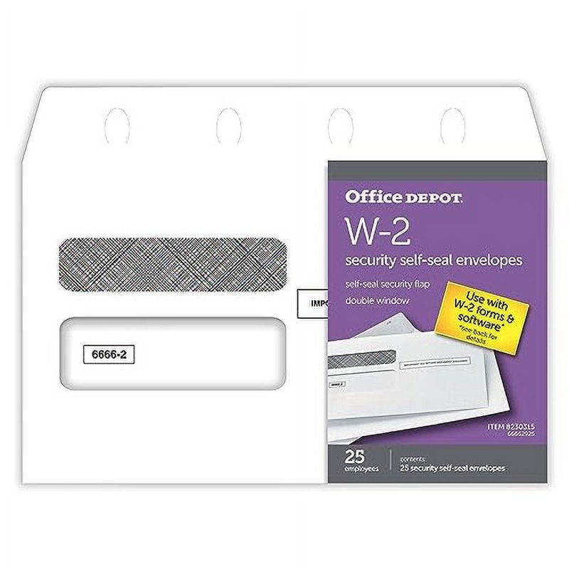 Self-Seal Double-Window Envelopes for W-2 Tax Forms, Pack of 25