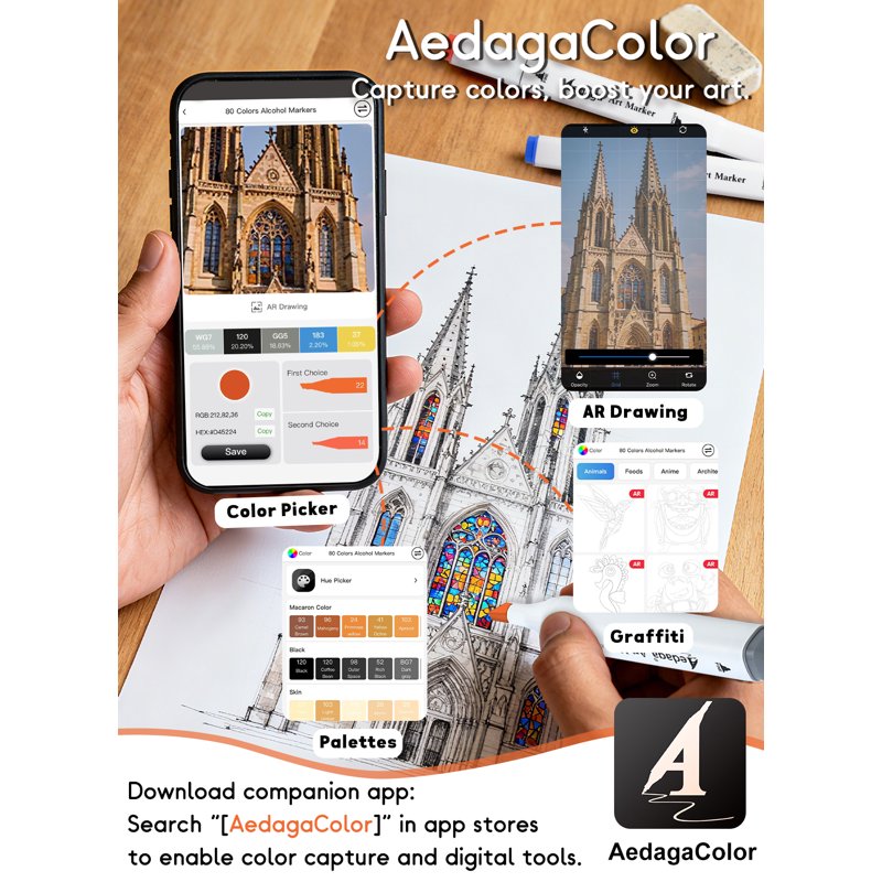 80-Color Alcohol Markers with App & Kickstand Case for Artists & Crafters
