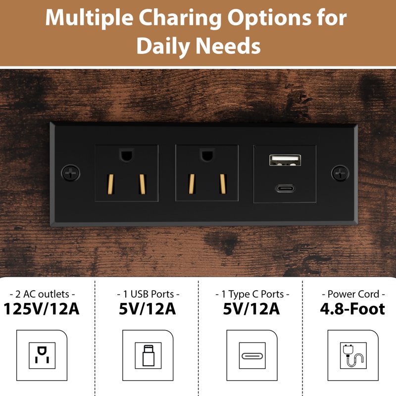 Desktop Bookshelf with Charging Station LED Light Adjustable Shelf 3-Tier Organizer