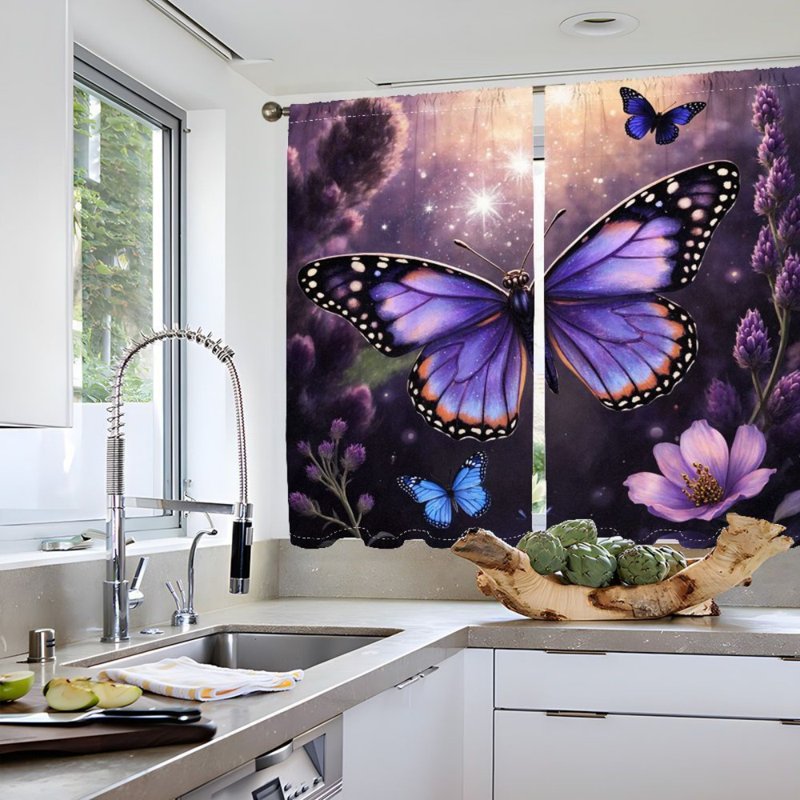 Purple Butterfly Floral Light Filtering Curtains for Living Room & Bedroom
