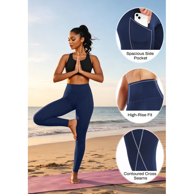 High Waist Yoga Leggings with Side Pocket, Breathable & Squat Proof for Workout