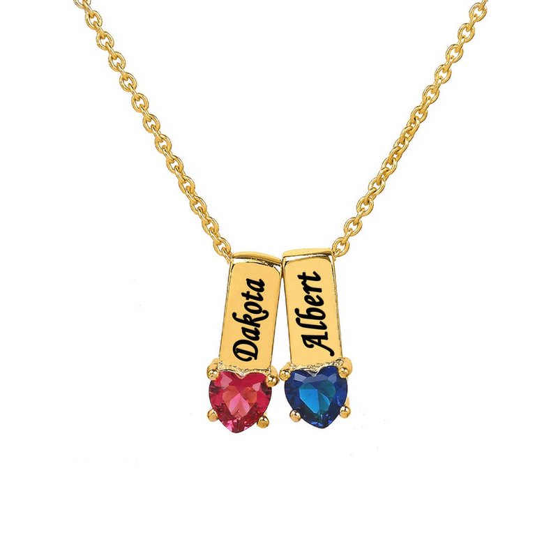 Personalized Family Charm Pendant with Heart-Shaped Birthstones - Sterling Silver
