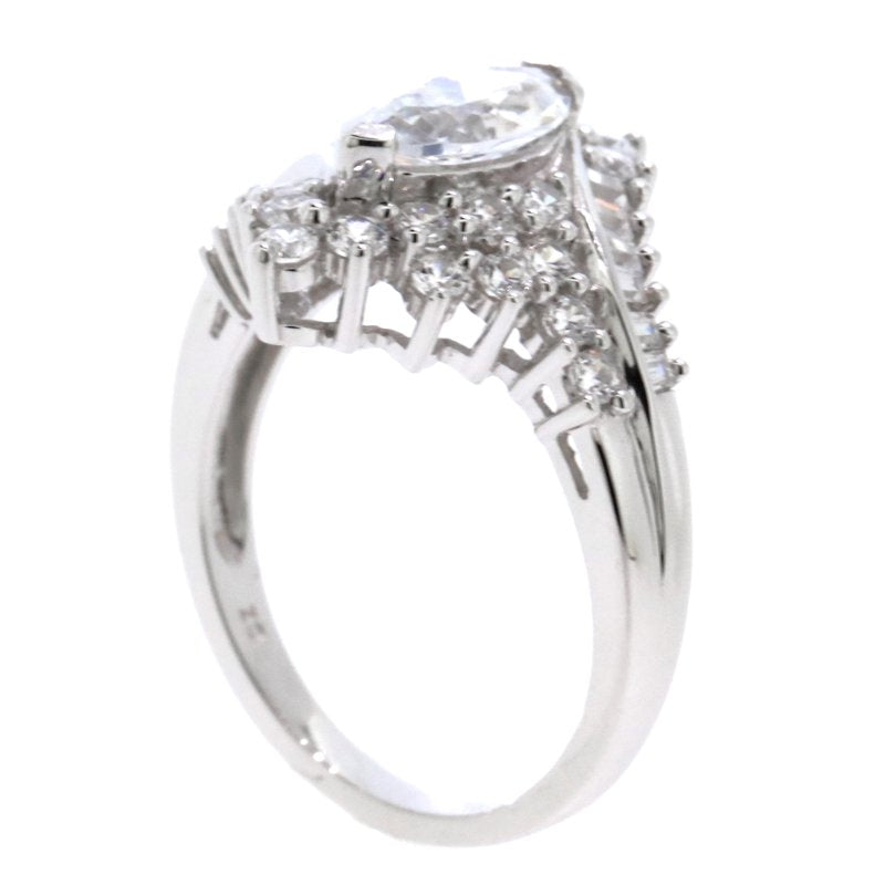Sterling Silver Marquise Ring with Simulated White Diamonds - Hypoallergenic Jewelry