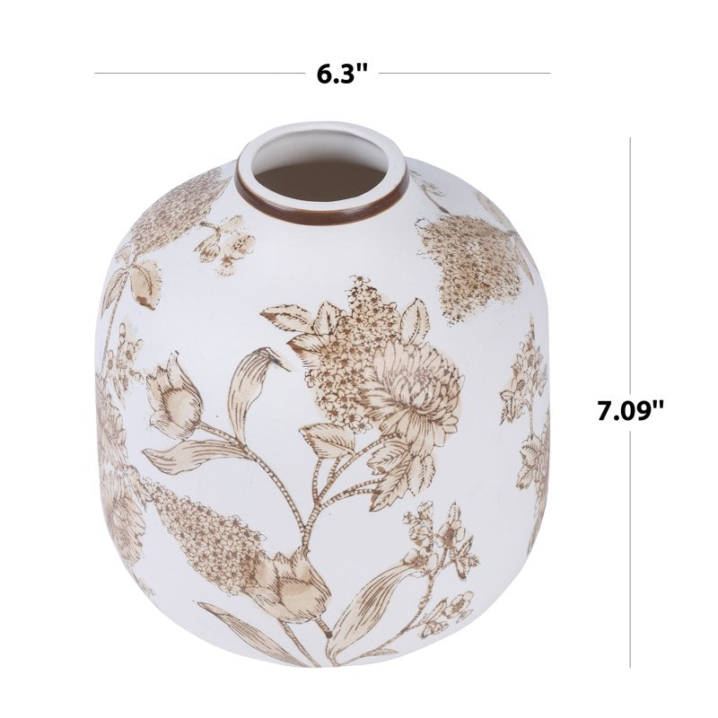 White Ceramic Floral Tabletop Vase - Home Decor Accent