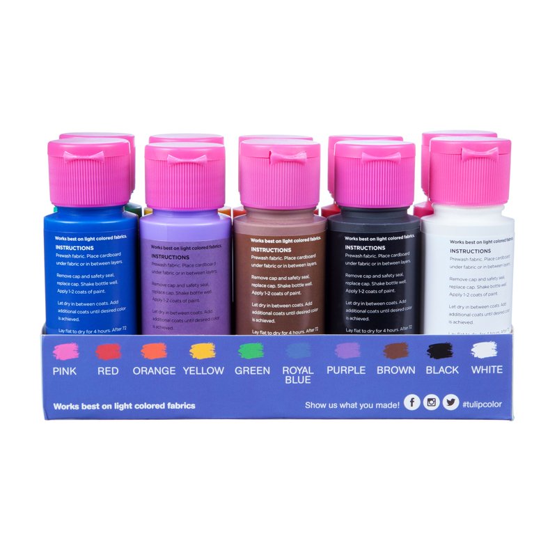 Fabric Paint Set 10 Colors - Rainbow & Neon Liquid Paint for DIY Crafts & Clothing