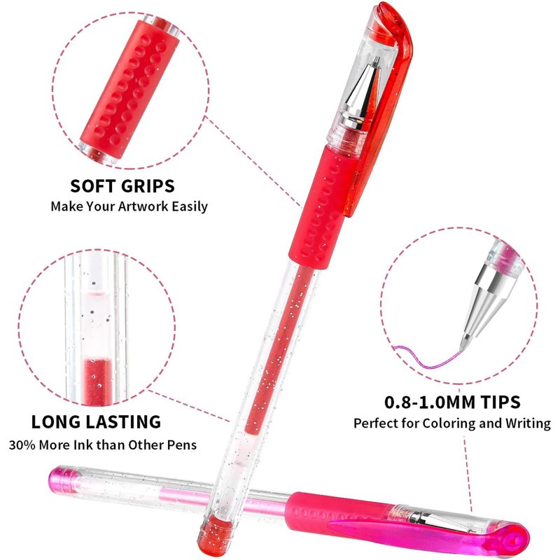 Glitter Gel Pens Set 100 Pack for Adult Coloring & Crafting - Vibrant, Non-Toxic
