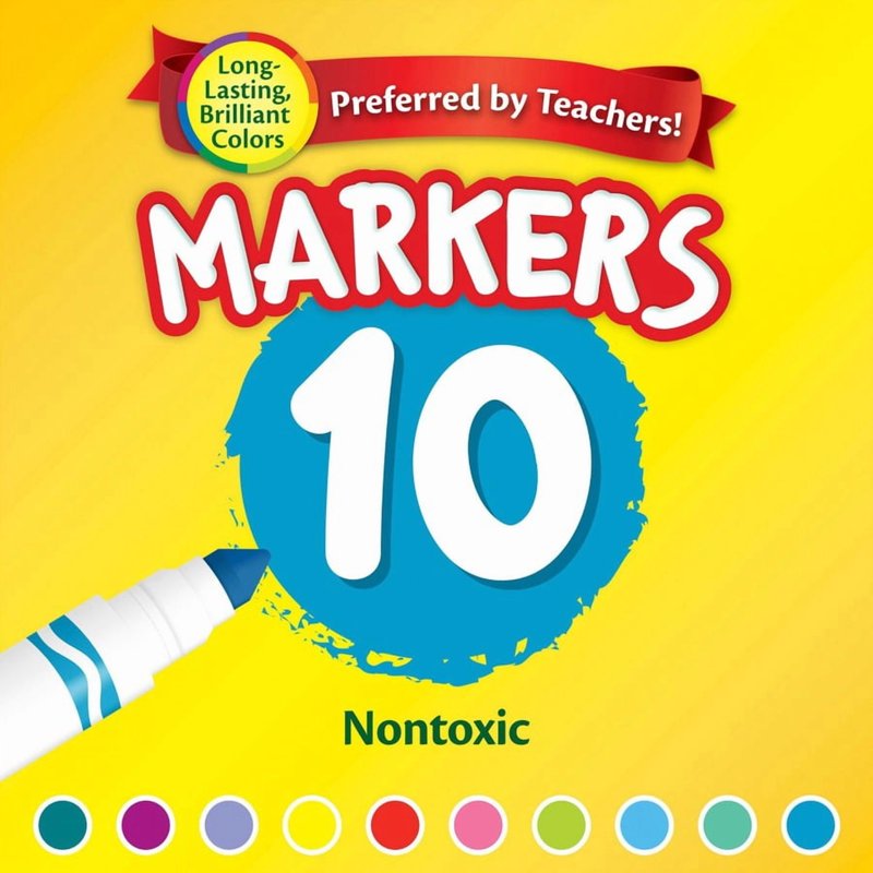 Crayola Broad Line Markers Set of 10 - Bright & Bold Colors for Kids, Non-Toxic