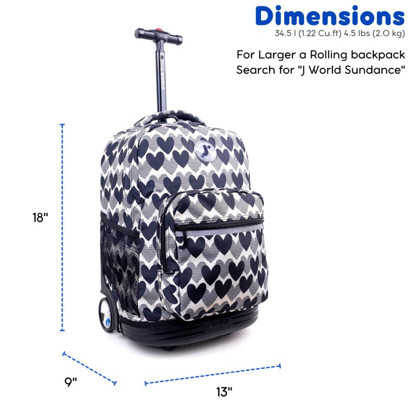 Girls 18-Inch Rolling Backpack for School & Travel with Water Bottle Pockets
