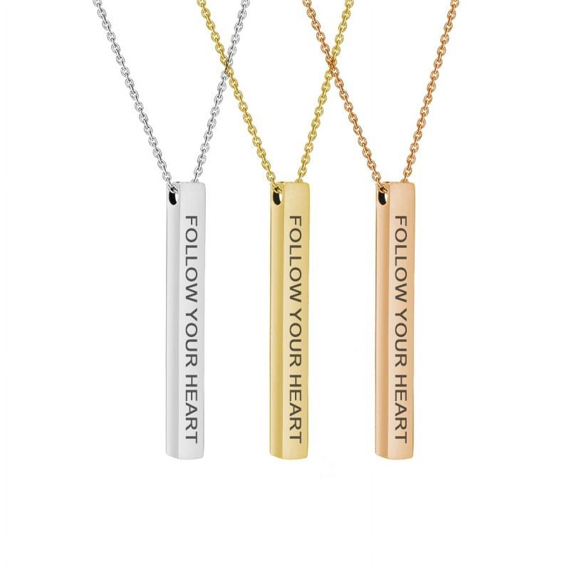 Inspirational Quote Necklace - Silver Stainless Steel Bar Pendant with Gift Box