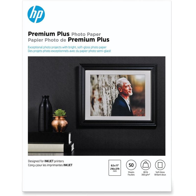 HP Premium Plus Photo Paper 8.5 x 11 Inch Soft Gloss 50 Sheets