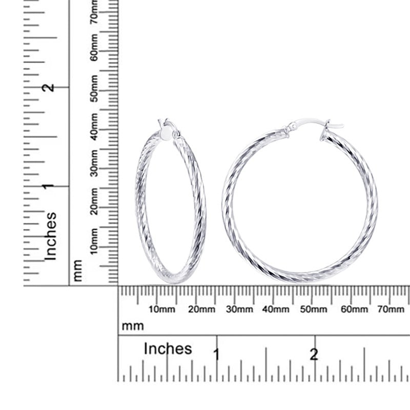 Sterling Silver Rope Twist Hoop Earrings 40MM for Women