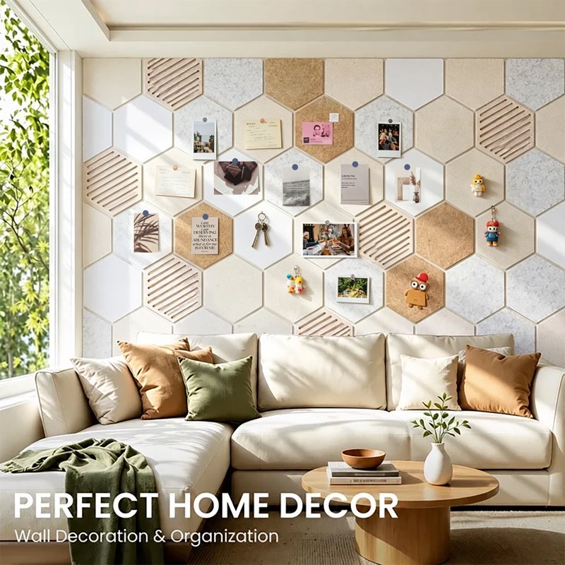 Self-Adhesive Hexagon Cork Tiles Wall Bulletin Board Kit - 10 Pack
