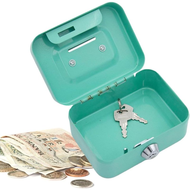 Pink Lockable Coin Box with Sturdy Handles Security Money Safe